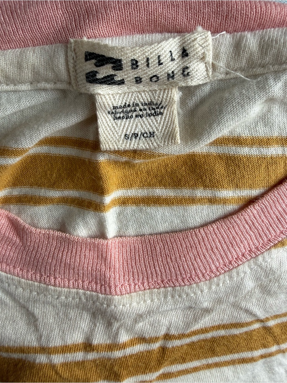 Billabong Mustard and Pink Striped Crop Tee - Picture 2 of 3